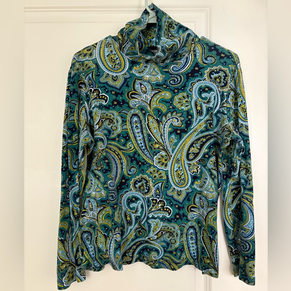 Jones New York Teal and Yellow turtle neck